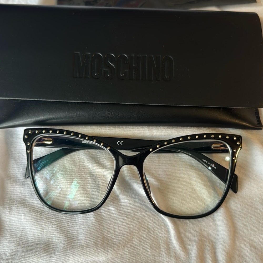 Moschino Eyeglasses Cat Eye Black Studded RX prescription frames